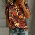 thumbnail image 2 of Short Sleeve Tops for Women Stand‑Collar V‑Neck Short‑Sleeve Loose‑Fit Printed Blouse Lightweight Fashion Outfits Clothes L, 2 of 4