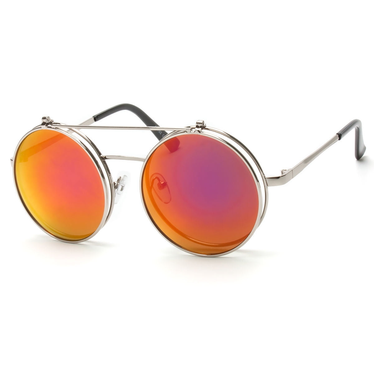 Flip Up Metal Frame Mirror Lens Steampunk Vintage Retro Style Round Sunglasses