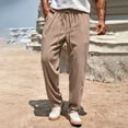 thumbnail image 2 of Men's Waffle Knit Casual Pants Fashion Loose Fit Straight Leg Button Closure Drawstring Elastic Waist for Travel Daily Wear Fall, Khaki, XL, 2 of 9