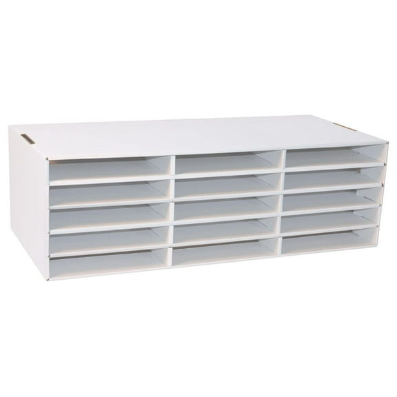 Classroom Keepers 9" x 12" Construction Paper Storage, 15-Slot, White, 9-3/8"H x 29-1/4"W x 12-7/8"D, 1 Unit Holds 9"x 12" Paper