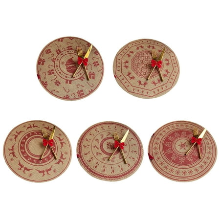 

5Pcs Christmas Table Mats - Knitted Placemats - Anti-slip Heat-resistant Non-deformation - Easy to Clean Textured Underside - Festive Placemats