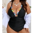thumbnail image 5 of One Piece Swimsuits for Women Plus Size Boho Swimwear Deep V-Neck Cross Back High Waisted Bodycon Shapewear Bathing Suits, 5 of 7