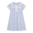 thumbnail image 6 of Afuyipoi ​Girls Solid Color Peter Pan Collar Dress (2-12 Years) Summer Short Sleeve Soft Cotton Feel Casual Dress for School & Play Light Blue 3T, 6 of 8