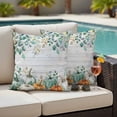 thumbnail image 4 of Green Pumpkin Outdoor Waterproof Pillow Covers, Thanksgiving Eucalyptus Leaves Wood Grain Decorative Square Throw Pillowcase Sofa Cushion Sham for Patio/Couch/Chair, 24"x24" 2 Pack, 4 of 8