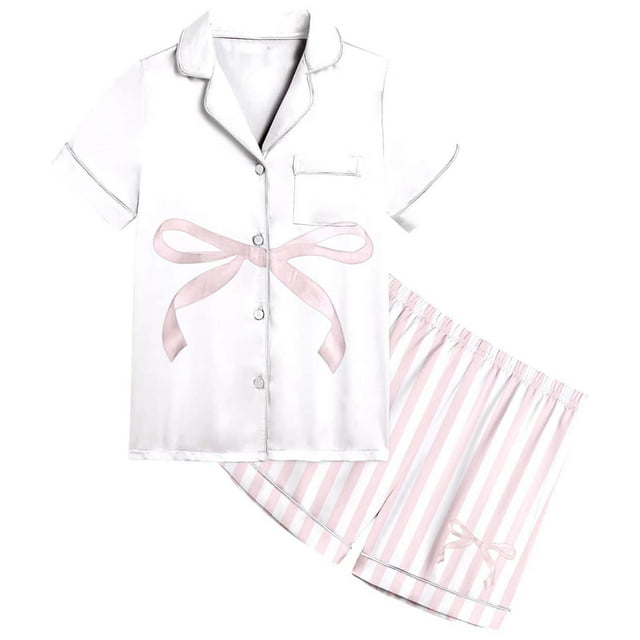 Ensemble de Pyjama Rayé pour Filles Haut à Manches Courtes et Shorts Confortables pour Tout-Petits et Enfants