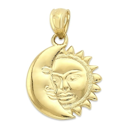 Golden Fire Solid 14k Gold Sun and Moon Pendant - Celestial Jewelry Astrology Gifts for Women