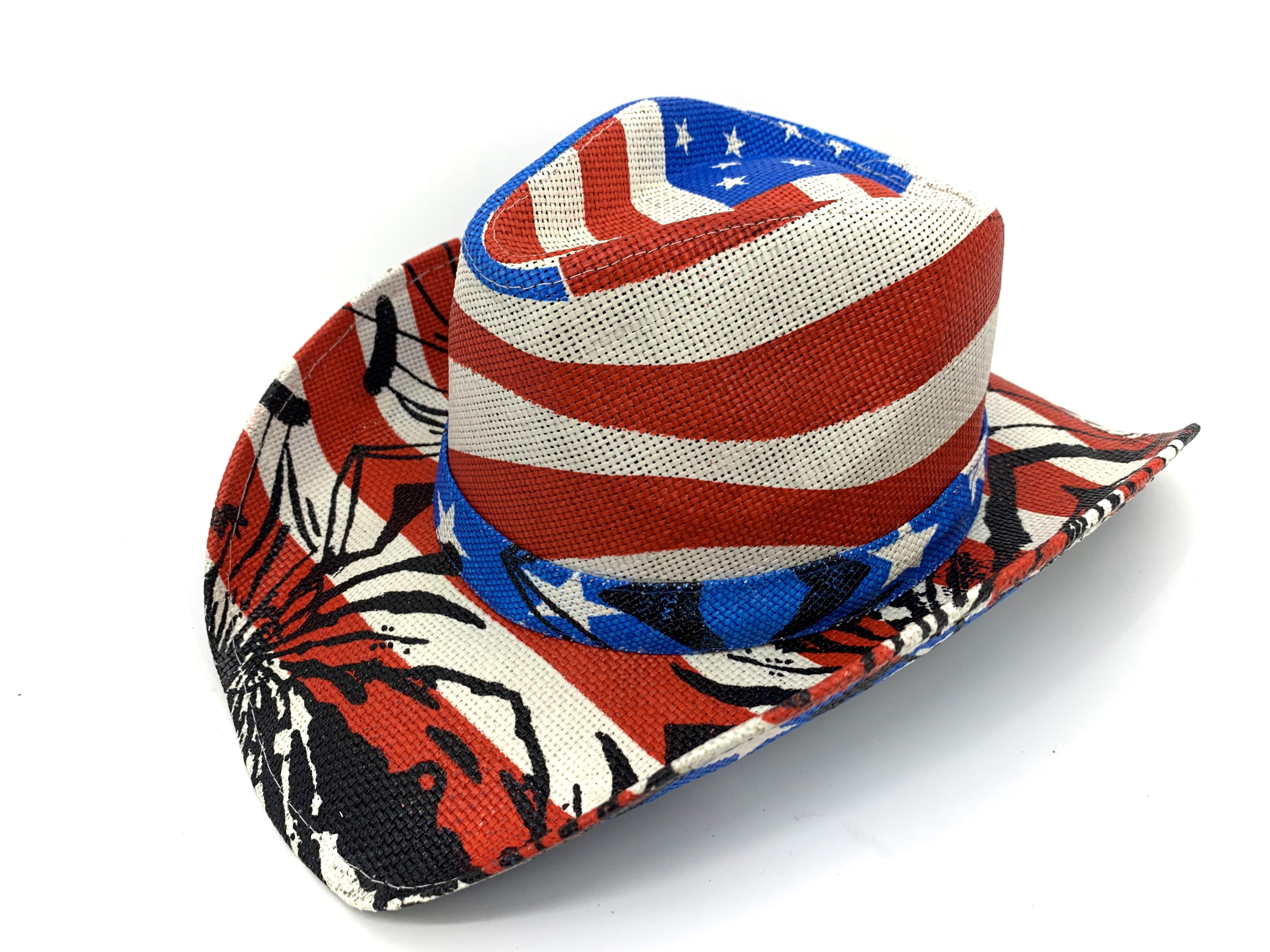 RED BLUE WHITE American flag STRAW 