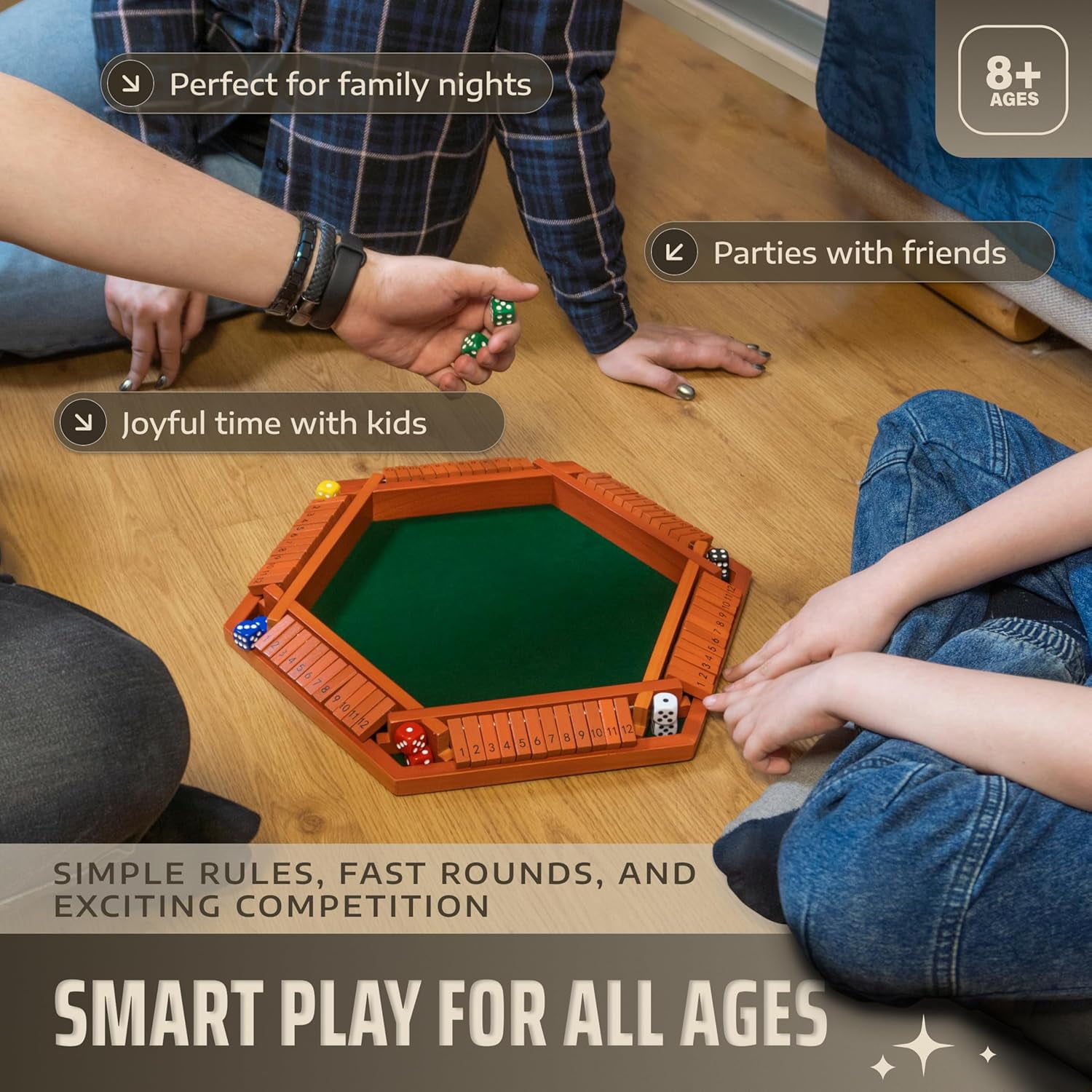 Shut The Box Game Wooden Board for 1-6 Players - 16-inch Shut The Box Game 12 Numbers for Adults & Kids - Ideal for Games Night