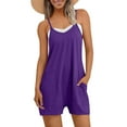 thumbnail image 2 of JURANMO Womens Solid V Neck Jumpsuits Spaghetti Strap Sleeveless Overalls Baggy Casual Wide Leg Shorts Rompers, 2 of 8
