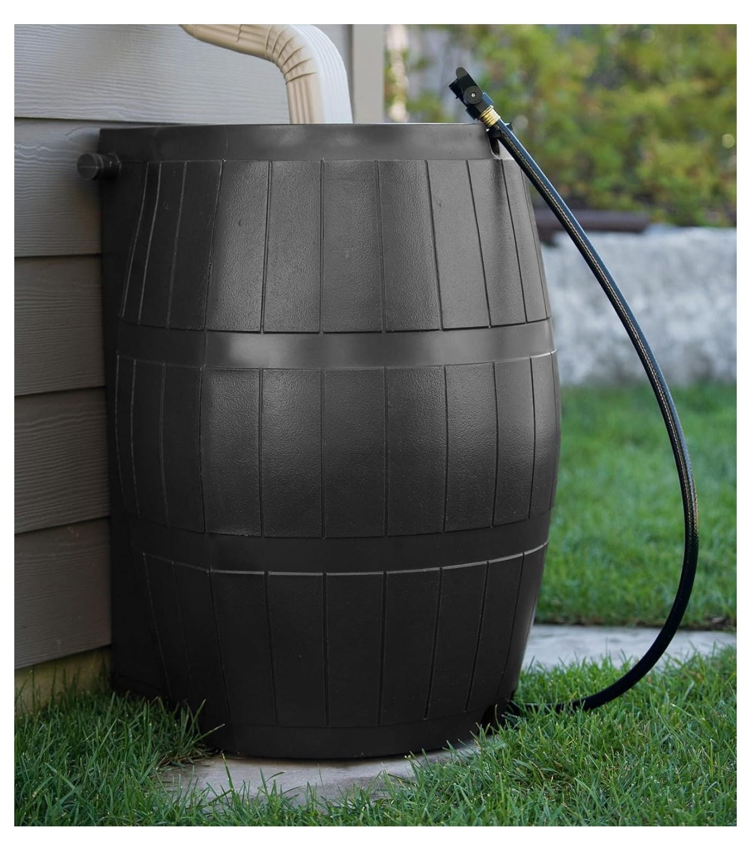 Portable Rainwater Catcher Barrel with Spigots Black 50 Gallon