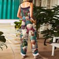 thumbnail image 4 of Women's Vintage Cotton Linen Overalls with Christmas Print - Casual Loose Jumpsuit with Shoulder Straps & Pockets, Army Green, Size L, 4 of 5