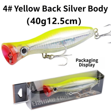 Wofarmy 12.5Cm 40G Big Popper Floating Wobbler Fishing Lures Topwater Trolling Artificial Hard Bait Fishing Tackle 6 Colors Options Tool 4#Yellow 40G12.5cm
