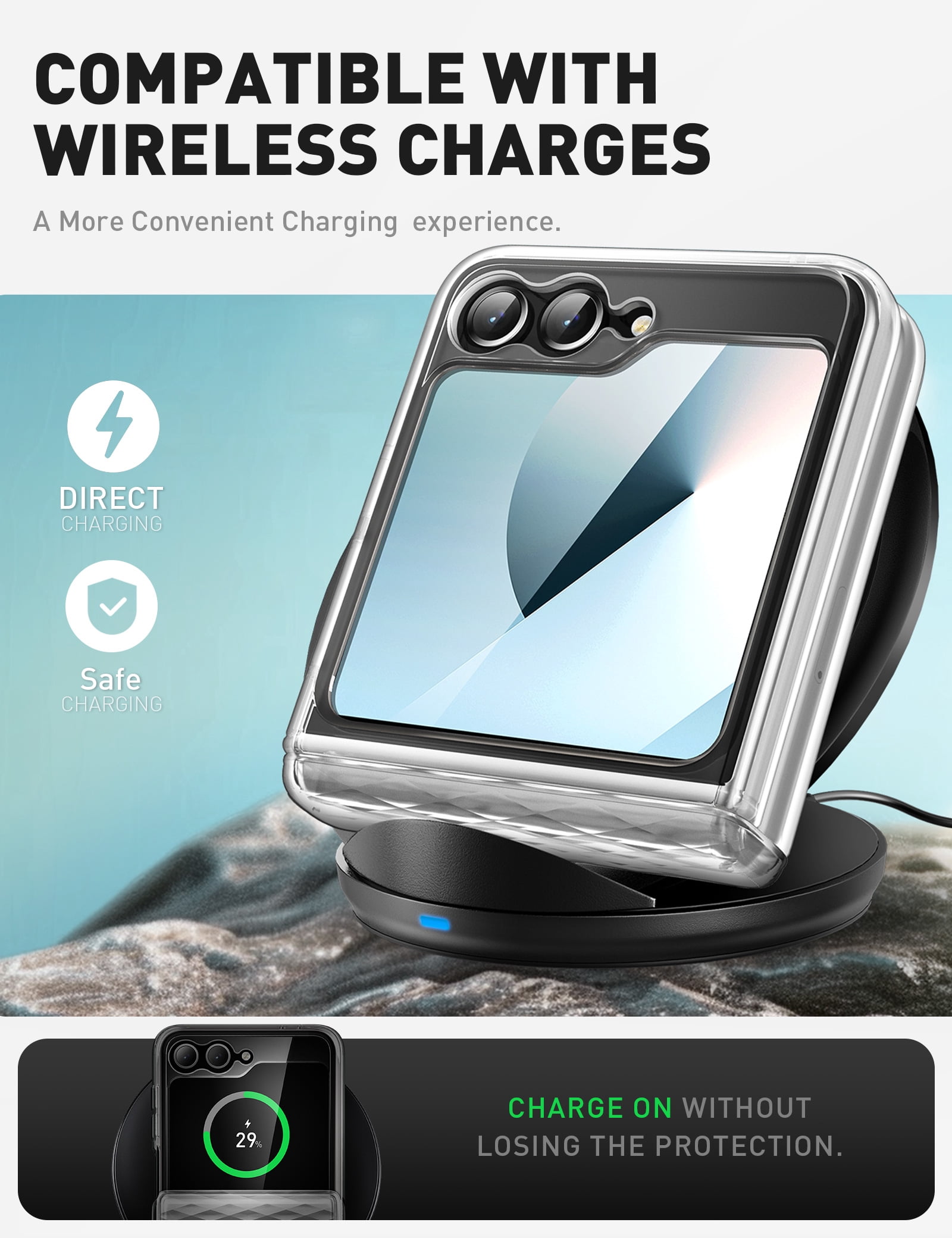 i-Blason Cosmo for Samsung Galaxy Z Flip 6 / Flip 5 Case [Built-in Front Screen Protector] [Hinge Protection] [Support Wireless Charging] Slim Clear Protective Phone Case (Clear)