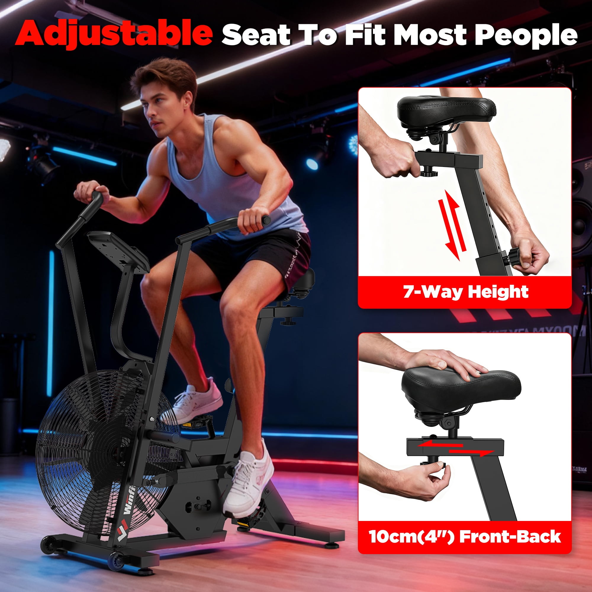 Winfita Commercial Built-in Bluetooth Air Bike, Adjustable Air Resistance with Dual-Action Handlebars, Heavy Duty Indoor Cycling Bike for Home Gym Traininning, 350lbs Arm/Leg Cardio Workout