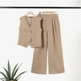 thumbnail image 6 of EINCcm Womens 2 Piece Outfits Set Summer Fashion Button V Neck Crop Vest Blazer and Wide Leg Pants Suit Matching Sets, 6 of 8