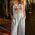 thumbnail image 5 of TEAJOPSUU Womens Floral Embroidered Overalls Square Neck Wide Leg Jumpsuits Spaghetti Strap Long Romper with Pockets Summer Beach Casual Wear Gray, 5 of 9
