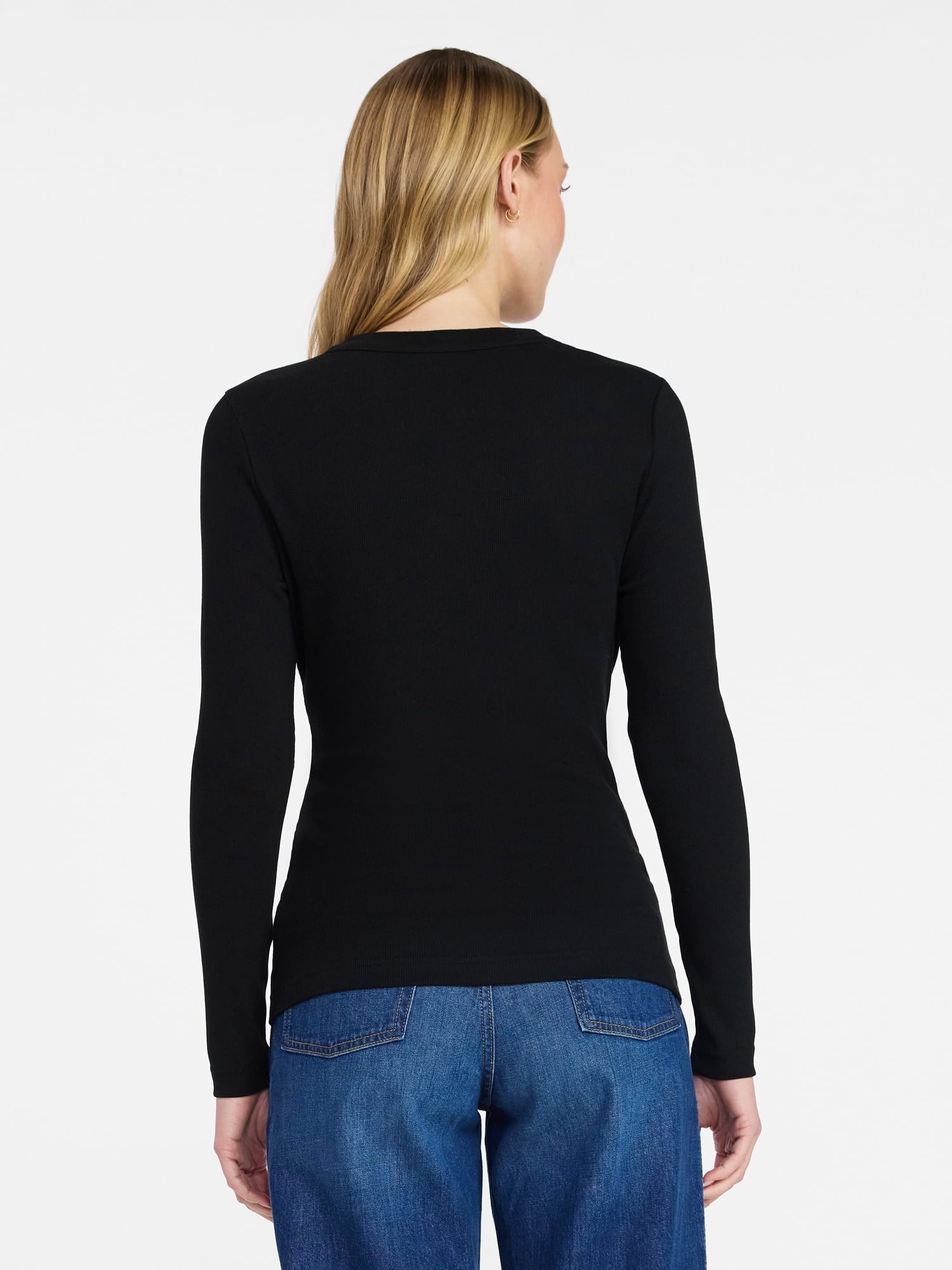 Time and Tru Women's Ribbed Henley with Long Sleeves, Sizes XS-XXXL