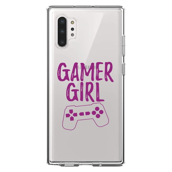DistinctInk Clear Shockproof Hybrid Case for Galaxy Note 10 PLUS (6.8" Screen) - TPU Bumper Acrylic Back Tempered Glass Screen Protector - Gamer Girl - Video Games