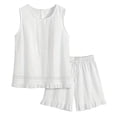 thumbnail image 6 of Short Sets for Women Sleeveless Crewneck Ruffle Hem Tank Top and Shorts 2 Piece Matching Set Womens Lounge Set, 6 of 8