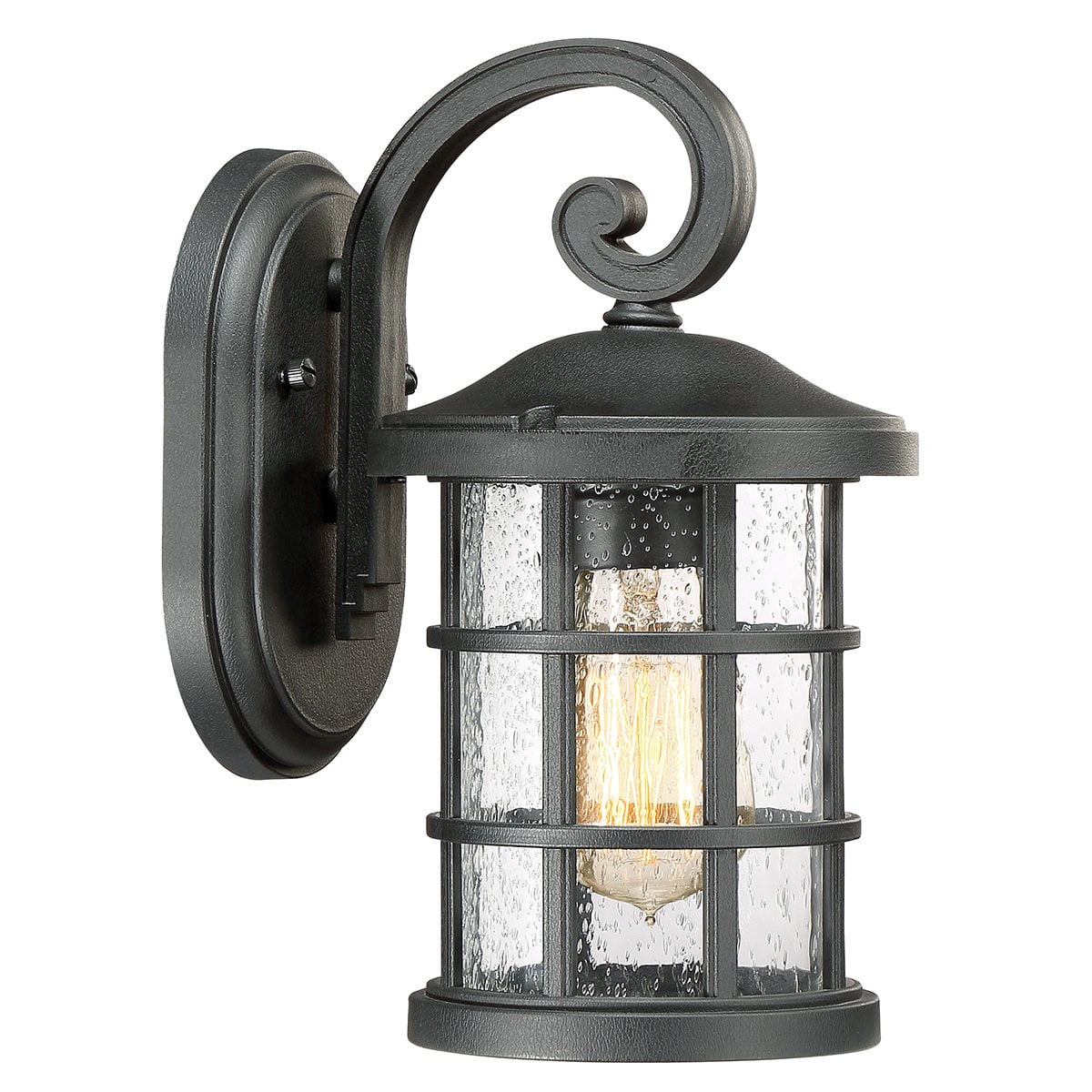 Urban Ambiance Luxury Craftsman Outdoor Wall Light, Small Size: 11"H x 6"W, with English Tudor Style Elements, Wrought Iron Design, Natural Black Finish and Seeded Glass, UQL1040