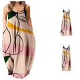 thumbnail image 3 of Femmes Été O-Cou Imprimé Sans Manches Grande Taille Pull Longues Robes Spaghetti Sangle Longue Robe Maxi avec Poches, 3 of 5