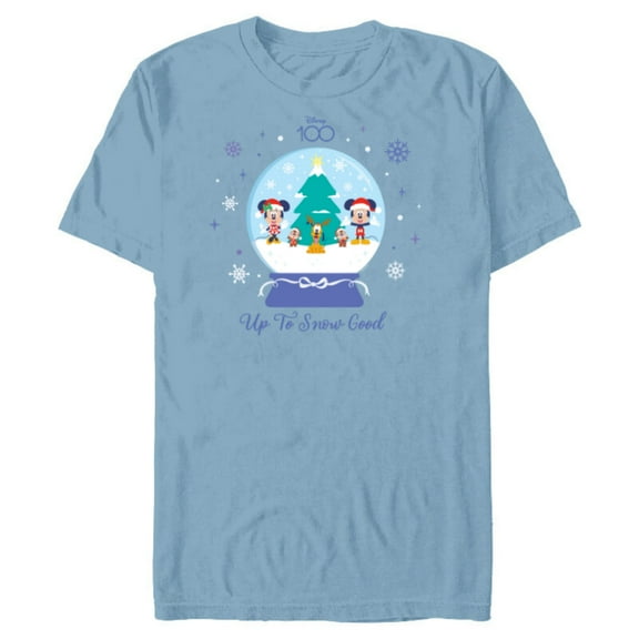 Disney 100 Mickey Minnie Chip Dale Pluto Christmas SnowGlobe - Short Sleeve Blended T-Shirt for Adults - Customized-Ocean Blue