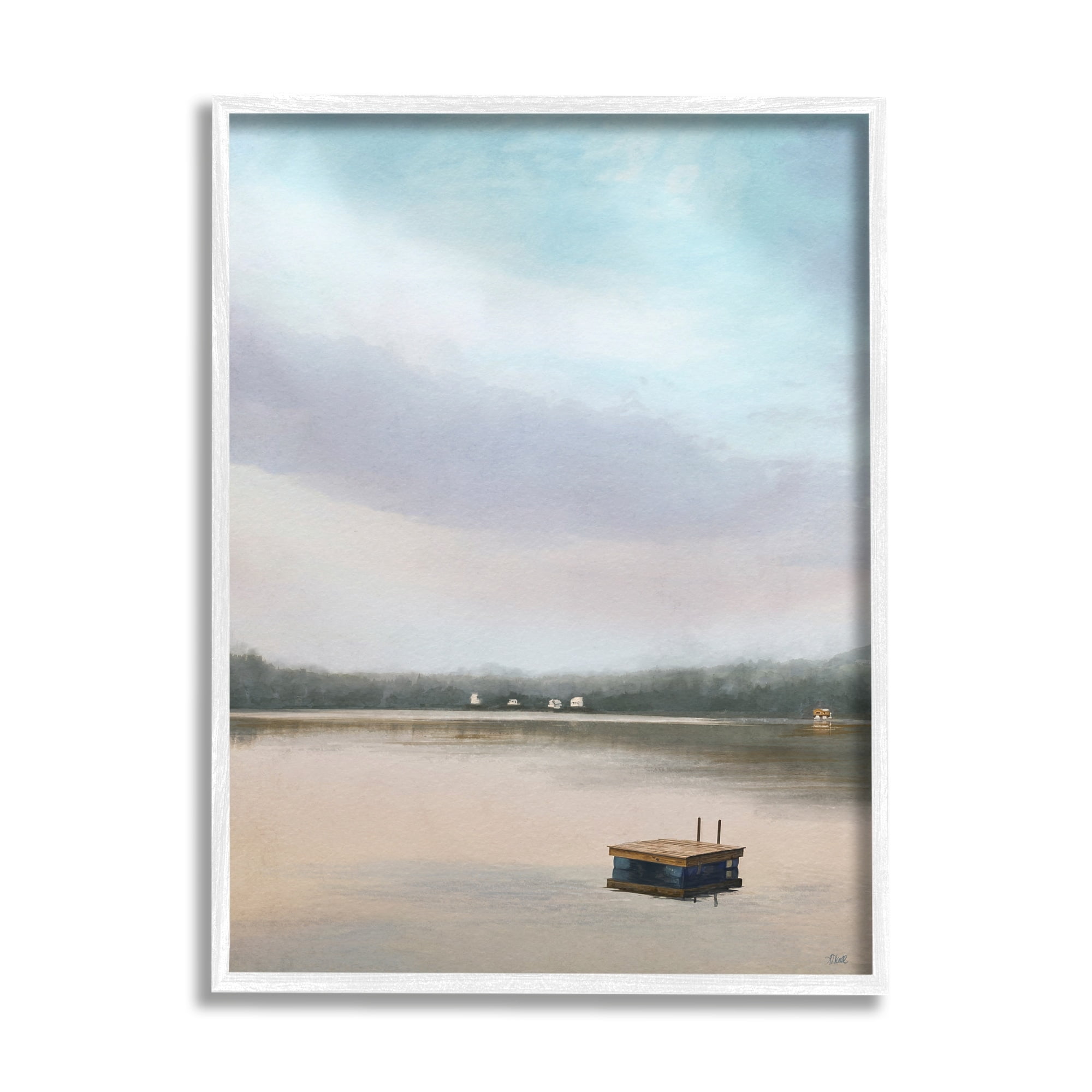 Stupell Industries Lone Floating Dock Serene Lake View Pastel Sky Painting White Framed Art Print Wall Art, Design by Amy Hall