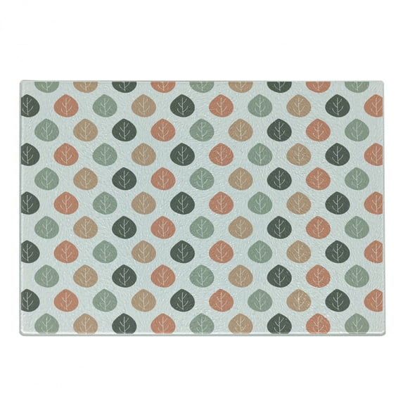 Salmon Cutting Board, Simple Leaves Drawing in Autumnal Tones Pattern, Decorative Tempered Glass Cutting and Serving Board, in 3 Sizes, by Ambesonne