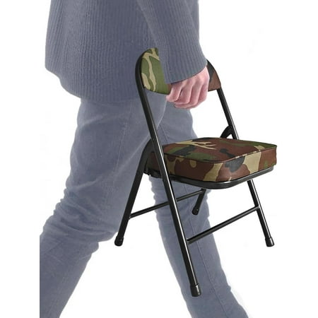 Mini Padded Folding Chairs Garage Stool Portable Camping Chair with Cushion Lightweight Lawn Chair for Outdoor Sports Events Patio Fishing Hiking Hunting Picnic Beach (Camo Green)