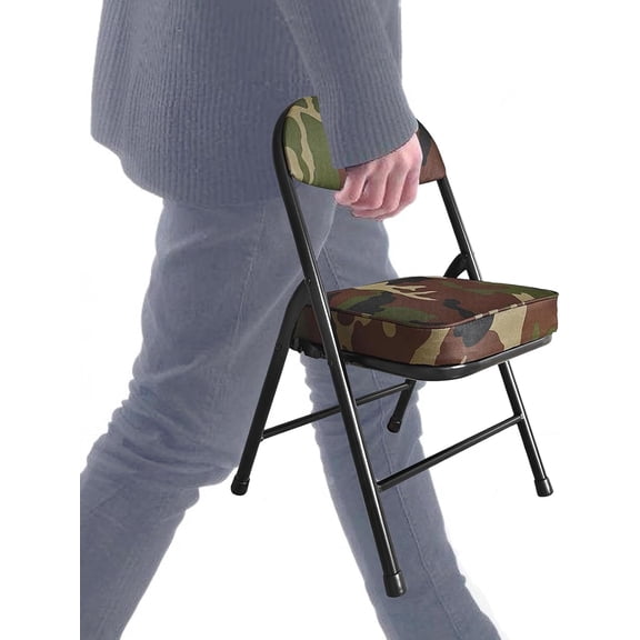 Mini Padded Folding Chairs, Garage Stool, Portable Camping Chair with Cushion, Lightweight Lawn Chair, for Outdoor Sports Events, Patio, Fishing, Hiking, Hunting, Picnic, Beach (Camo Green)