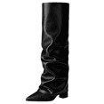 thumbnail image 3 of Willtoo Women's Wide Calf Slouchy Knee High Boots, Pointed Toe Chunky Heel Tall Boots, Faux Leather Pull-On Footwear, 3 of 6