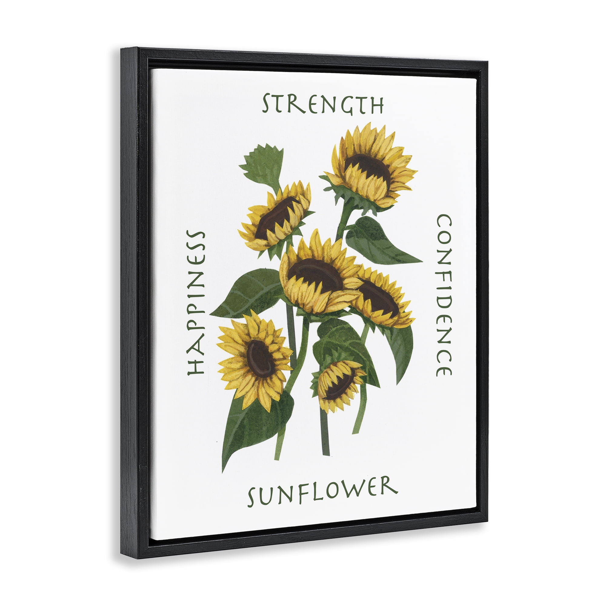 Stupell Industries Inspirational Words Sunflower Botanical & Floral Painting Black Floater Framed Art Print Wall Art, 25 x 31