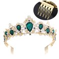 thumbnail image 1 of Wedding Crown 1pc Crystal Rhinestones Crown with Comb Elegant Large Crown for Party Wedding Cosplay (Green), 1 of 6