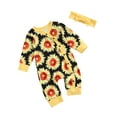 thumbnail image 2 of Qiylii Baby Girls Floral Print Bodysuit V-Neck Long Sleeve Romper + Headband, 2 of 6