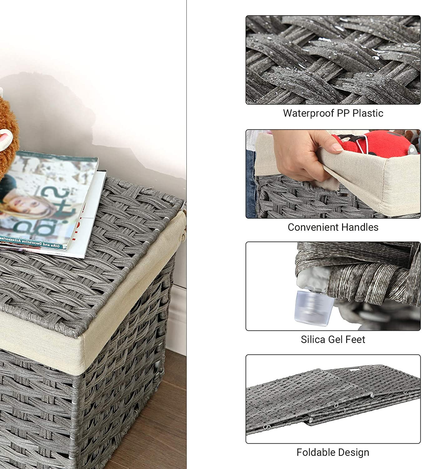SONGMICS Storage Box with Cotton Liner, Rattan-Style Storage Basket