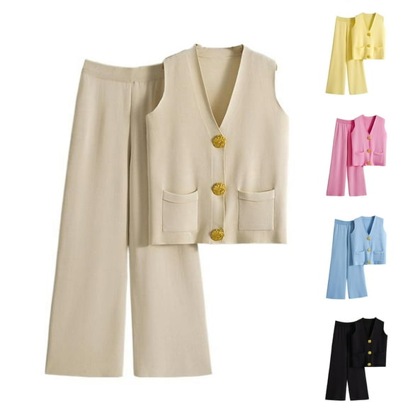 Bixock Women Fall and Winter Outfit Set,Women Two-piece Set,Women's Two-piece Set Knit Cardigan and Wide Leg Pants Cozy Fall Winter Outfit Set