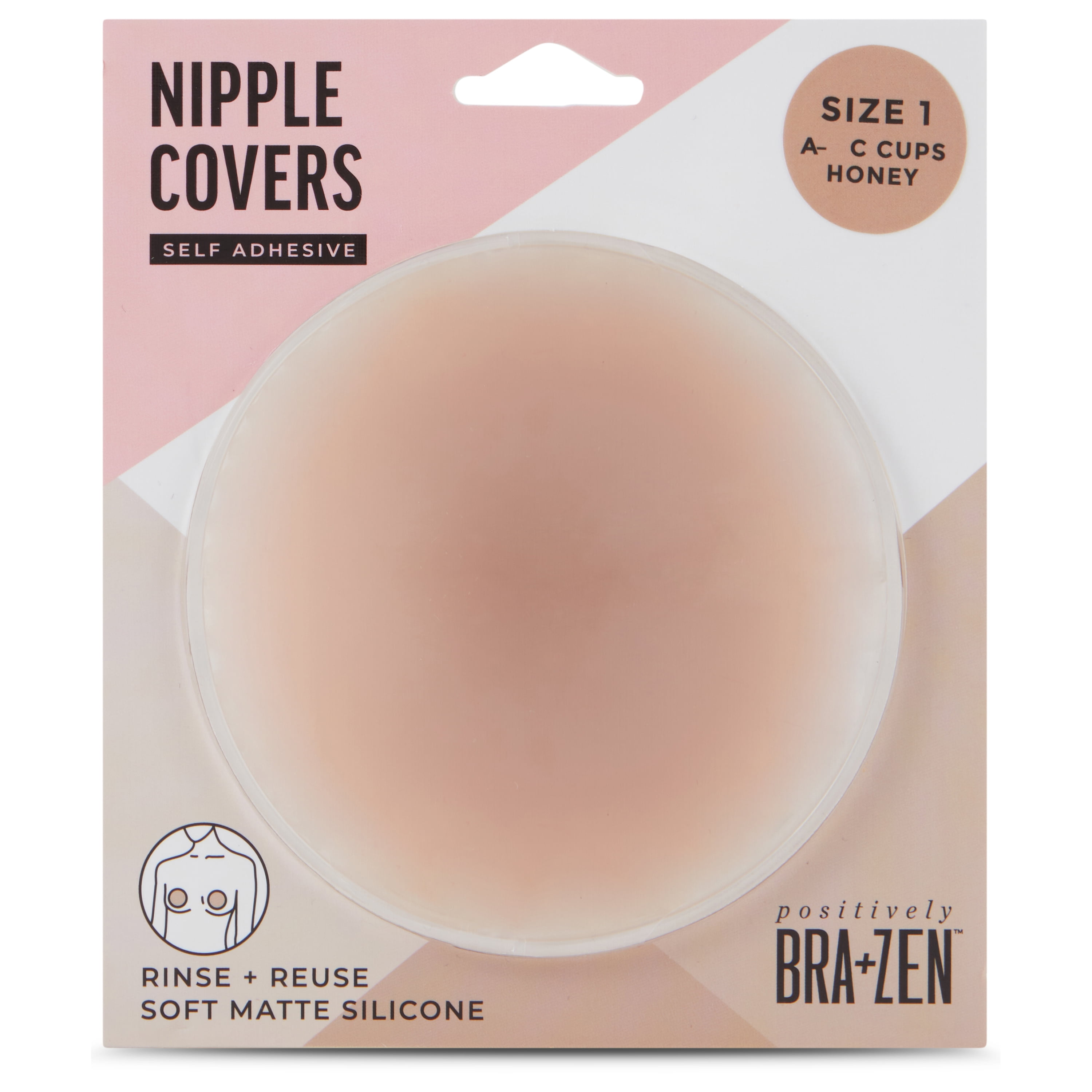 Positively BRA+ZEN Reusable Stick-on Silicone Adhesive Nipple Cover Pasties, Size 1 & 2 Breast Petals