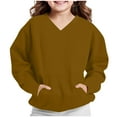 thumbnail image 4 of Teens V Neck Sweatshirt No Hood Thin Fleece Sweatshirts Child Long Sleeve Soft Pullover Sweatshirts with Pockets Fleece Lined Hoodies for Girl Brown 7Y, 4 of 8