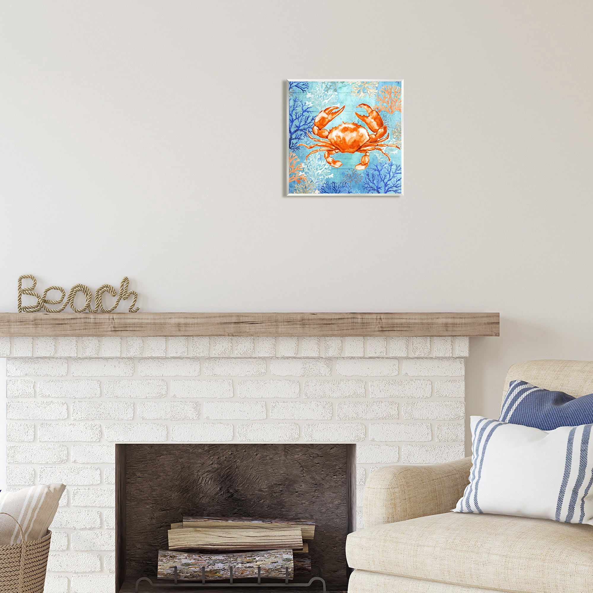 Stupell Industries Crab with Nautical Coral Animals & Insects Painting Unframed Art Print Wall Art, 12 x 12