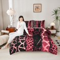 thumbnail image 4 of Homewish Cheetah Leopard Print Queen Comforter Set, Black Pink Stripes Abstract Bedding Sets, Modern Fashion Art Reversible Bedding Comforter Set, Breathable Home Decor, 3-Piece, 4 of 8