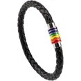 thumbnail image 2 of Gay Pride Bracelet Rainbow Bracelet (2 Packs),couple Black Leather Bracelet Mens Womens Bangle With Rainbow Striped Magnetic Clasp 22cm, 2 of 5
