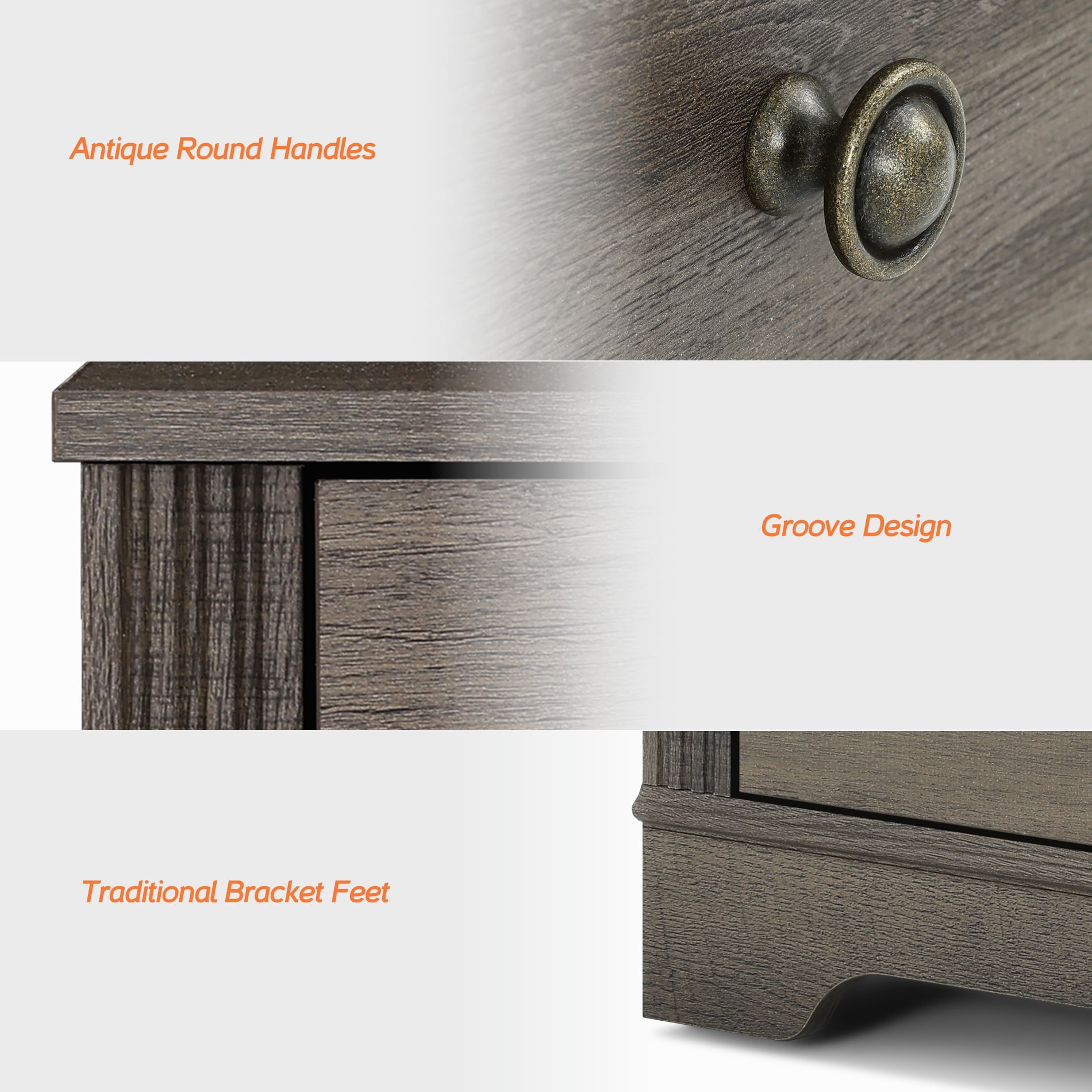 Nightstand with 2 Drawers, Grayish Brown Bedside Accent Table with Storage for Bedroom, Living Room, 15.5" W x 18.8" L x 23" H