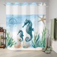 thumbnail image 6 of No Hook Shower Curtain with Built-in Rings - Sea Hippocampus Compass Washable Waterproof Fabric Bathroom Curtains for Hotel,Rentals, 72 X 78 Inch Long , Bule Sea Starfish Shell, 6 of 9