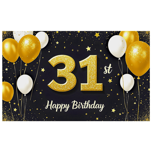 Glittery 31st Birthday Background Banner with Balloons and Stars Party Decors for Birthday Party Photography Props Backdrop Happy Birthday Celebrations