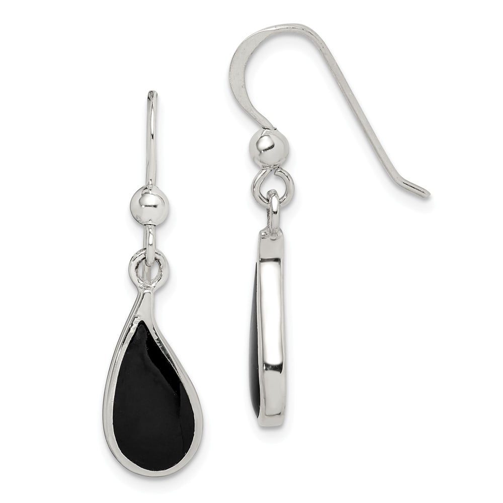 Long Stylish Dangling Sterling Silver Earrings Solid 925 with 6mm Onyx 