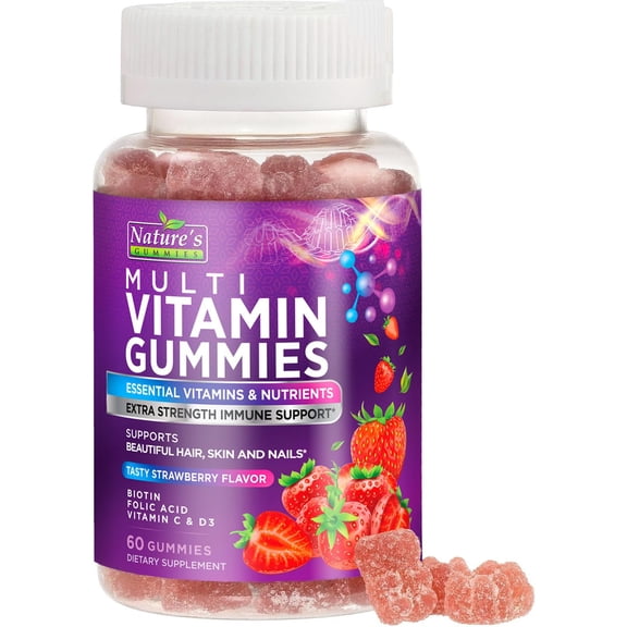 Multivitamin Gummies - 13 Essential Vitamins - Best Vitamin Gummies for Women & Men - Complete Multi Mineral Adult Gummy Vitamins Nutritional Supplement - Daily Energy Support for Adults - 60 Gummies