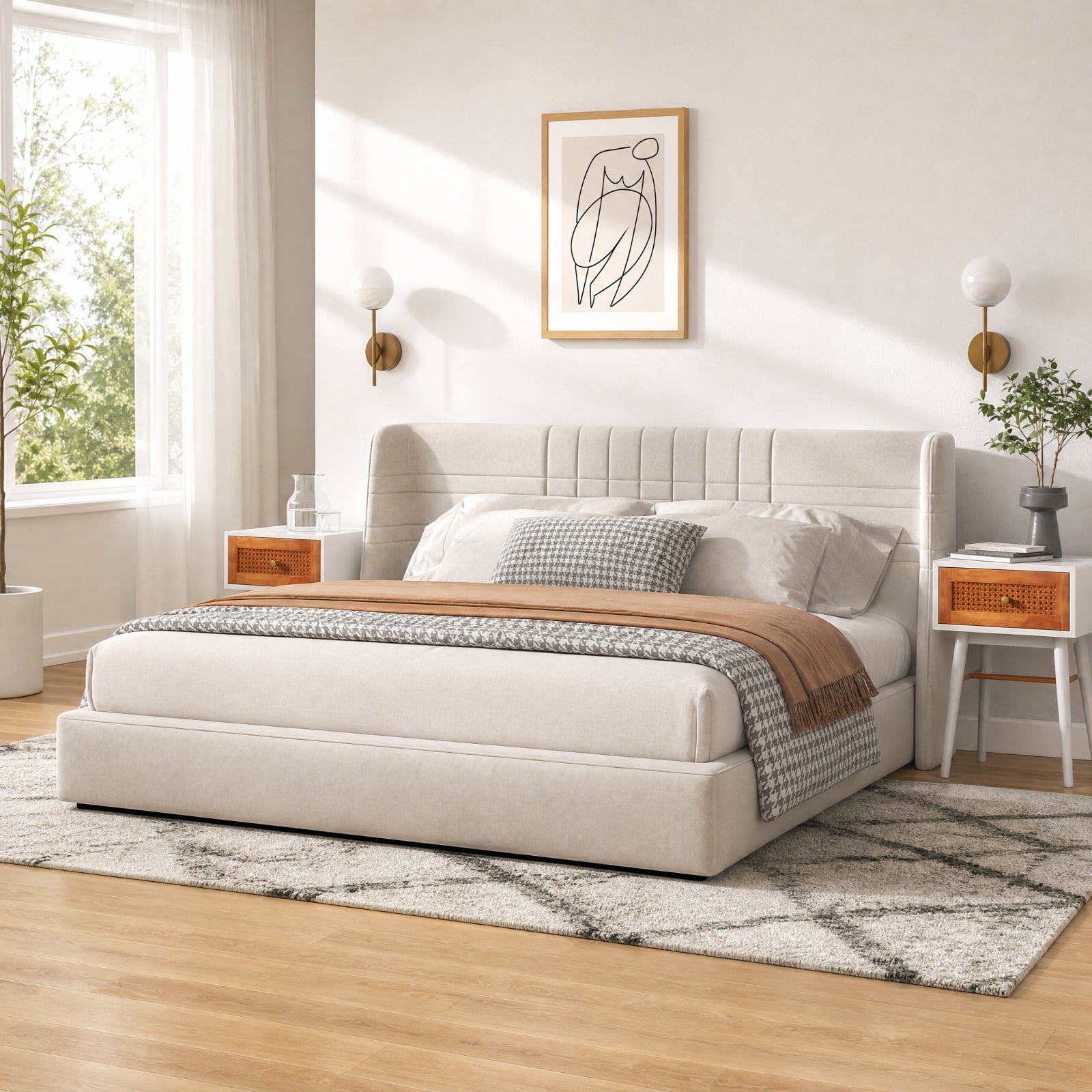 Furnibear 1-Drawer Modern Bedside Table with Solid Wood Legs for Bedroom Living Room Bedside Sofa Side Small Space, White