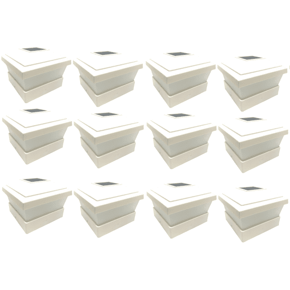 12 Pack LED White Vinyl 5"X5" Solar Powered Post Deck Cap Fence Light WF
