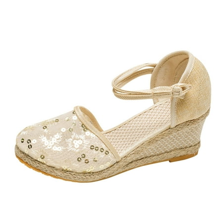 

KaLI_store Non Slip Shoes for Women Womens Espadrilles Wedge Sandals Closed Toe Slingback Wedges Pumps Platform Heeled Sandal Beige