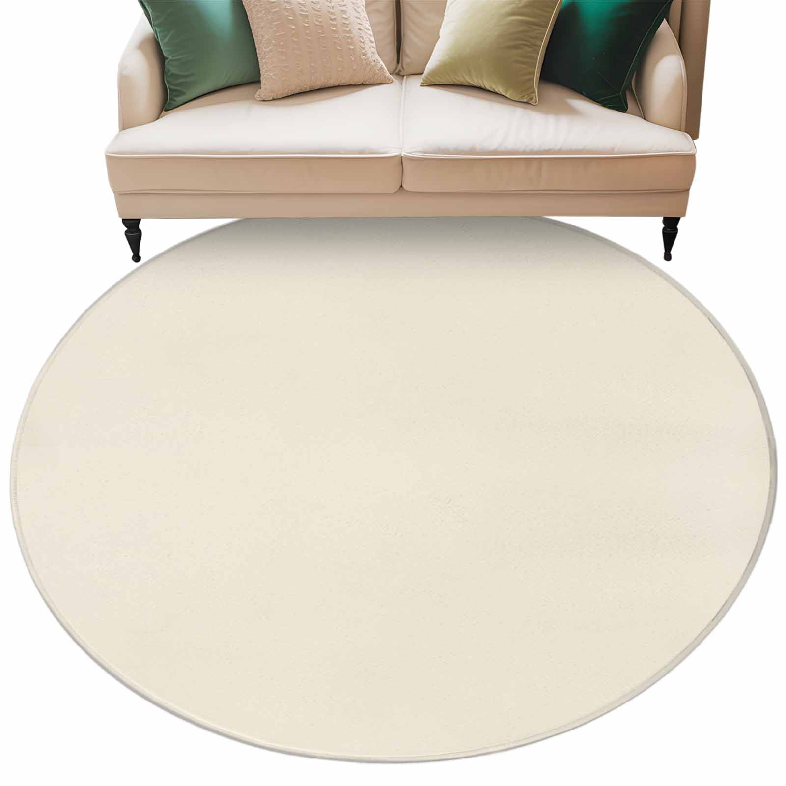 Cream 6ft Round Rug, Farmhouse Solid Beige Color Modern Art Non-Skid Rubber Backing Large Area Rugs - Living Room Bedroom Home Office, Indoor Floor Mat Carpets Washable Rug